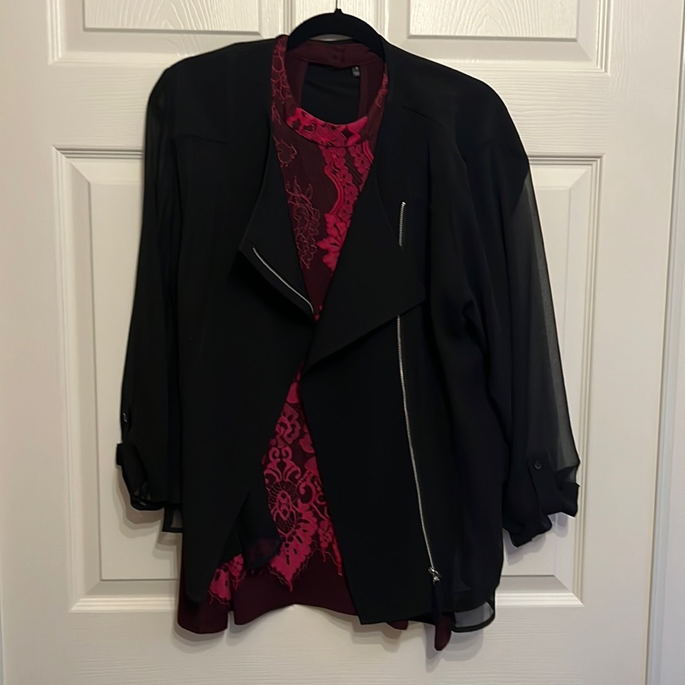 Black Jacket 18 Lane Bryant with fuschia lace tank xxl Maurice’s worn once